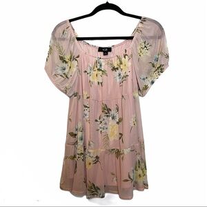 AGB Light Pink Floral Fully Lined Sheer Top Sz. M